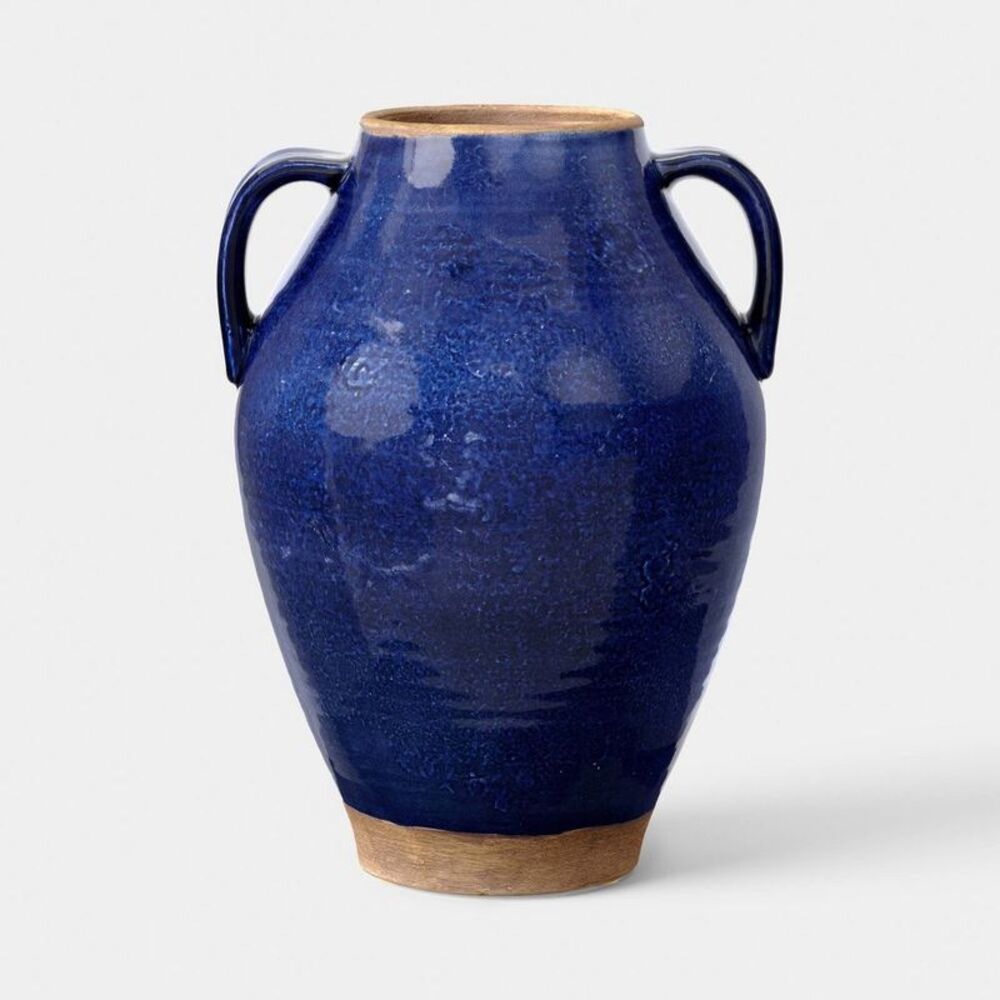 Large Tuscan Ceramic Handled Vase Blue - Threshold